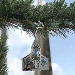 Silver crystal church Christmas ornament